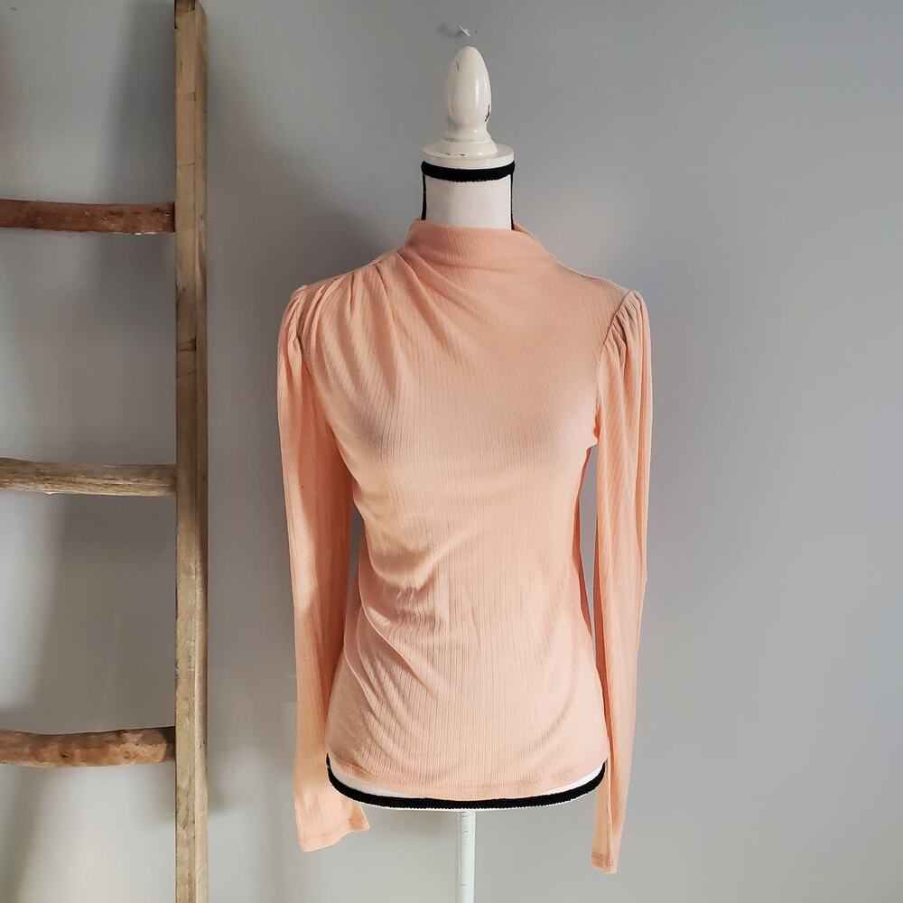 Express Women's Pink Lightweight Ruched Shoulder Ribbed Top Size S